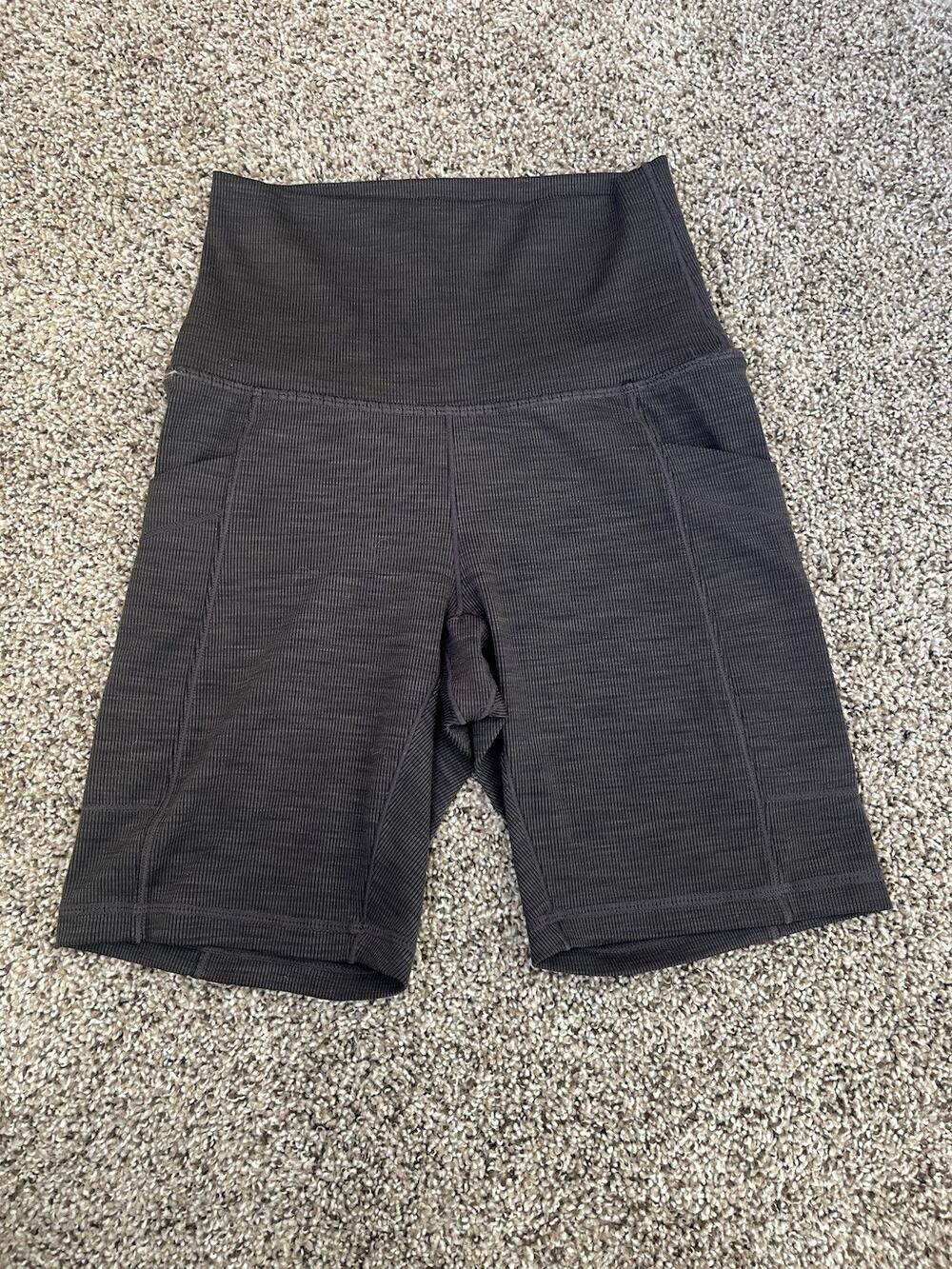 prAna Becksa Bike Shorts Womens XS Black Ribbed High Rise Pockets Yoga 7”